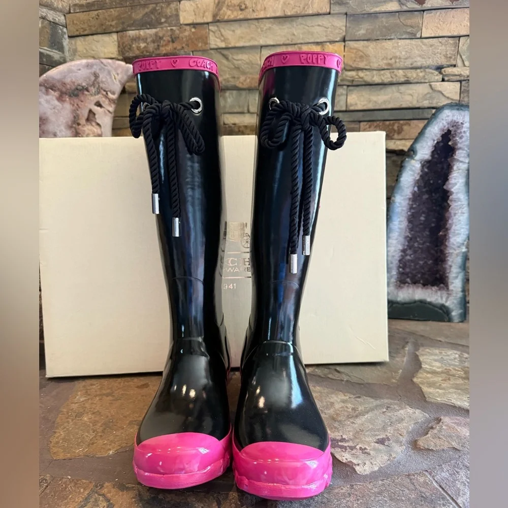 Coach Roxanne Poppy Rain Boots Size 8 - Picture 4 of 14